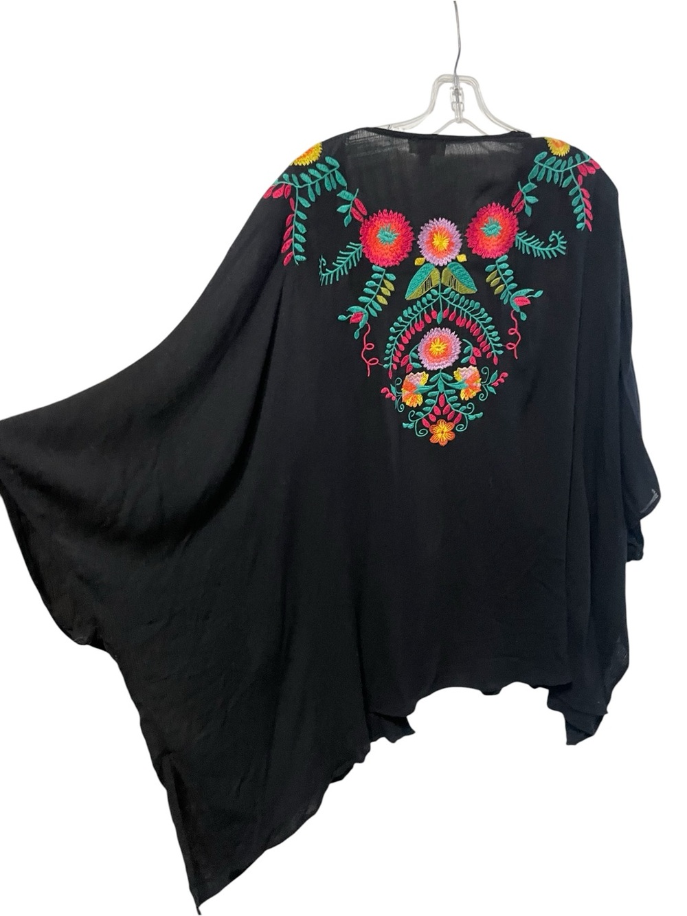 Women’s UMGEE Kimono Top Floral Embroidered black bold multi color  M/L boho - Picture 2 of 14